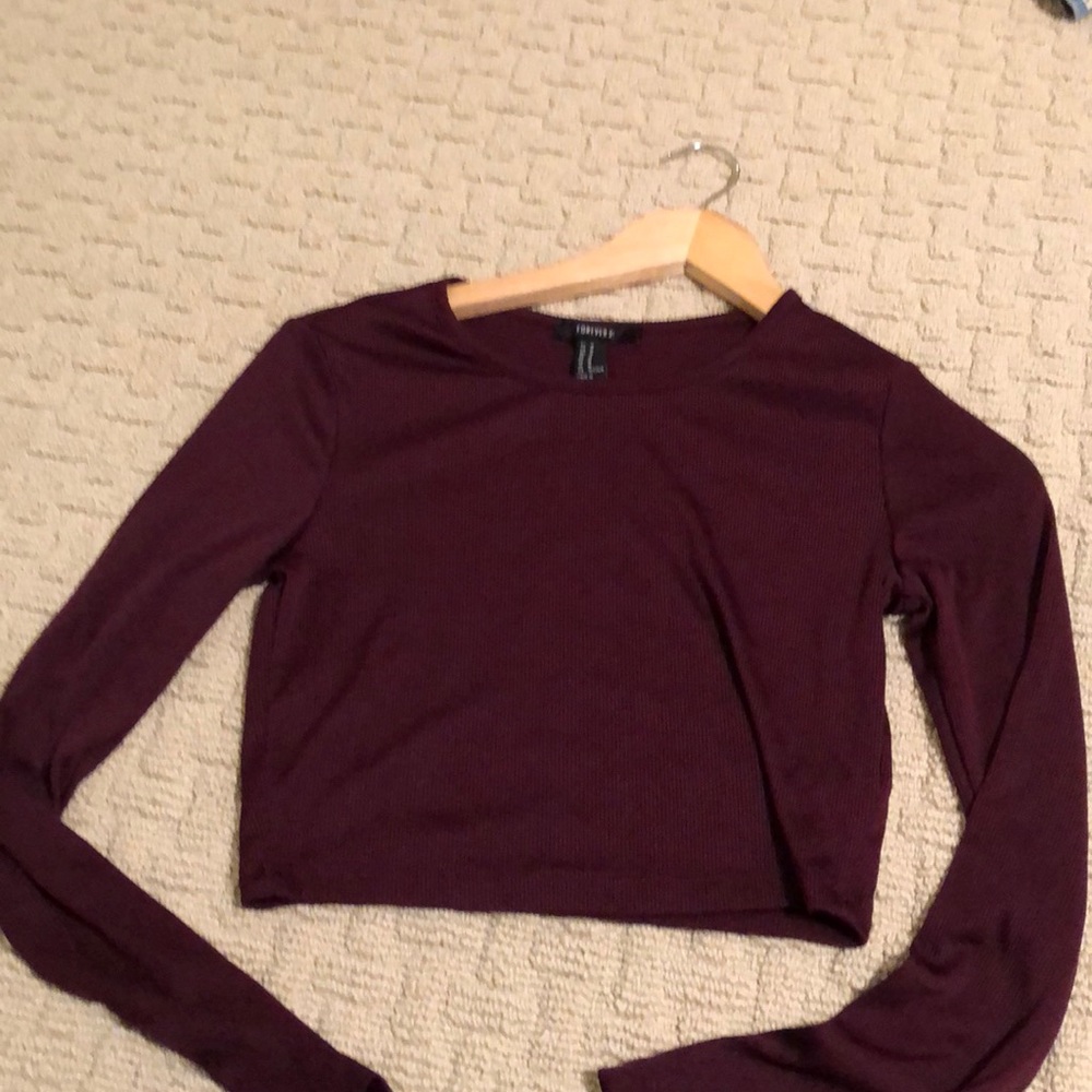 purple long sleeve ribbed crop top